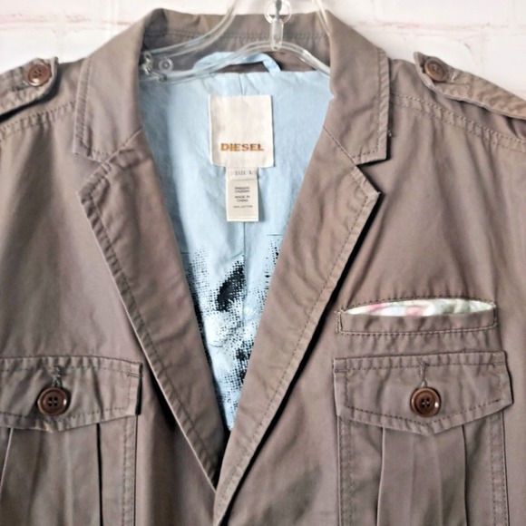 Diesel Women's Safari‎ Military Green Jacket Size Large Chest Flap Pockets - Picture 8 of 16
